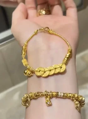 盘缠铜钱手链五帝钱葫芦钱串子黄金色轻奢小众精致女旺财运聚财