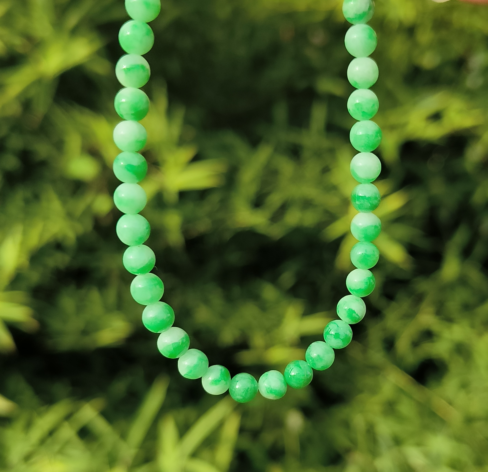 卡5mm绿飘花翡翠手串手链天然缅甸翡翠A货玉石圆珠38颗送证书