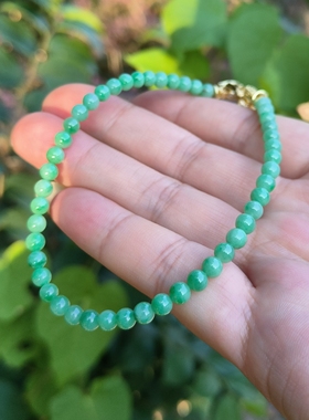 卡4.5mm果绿色翡翠手串手链天然缅甸翡翠A货玉石圆珠47颗送证书