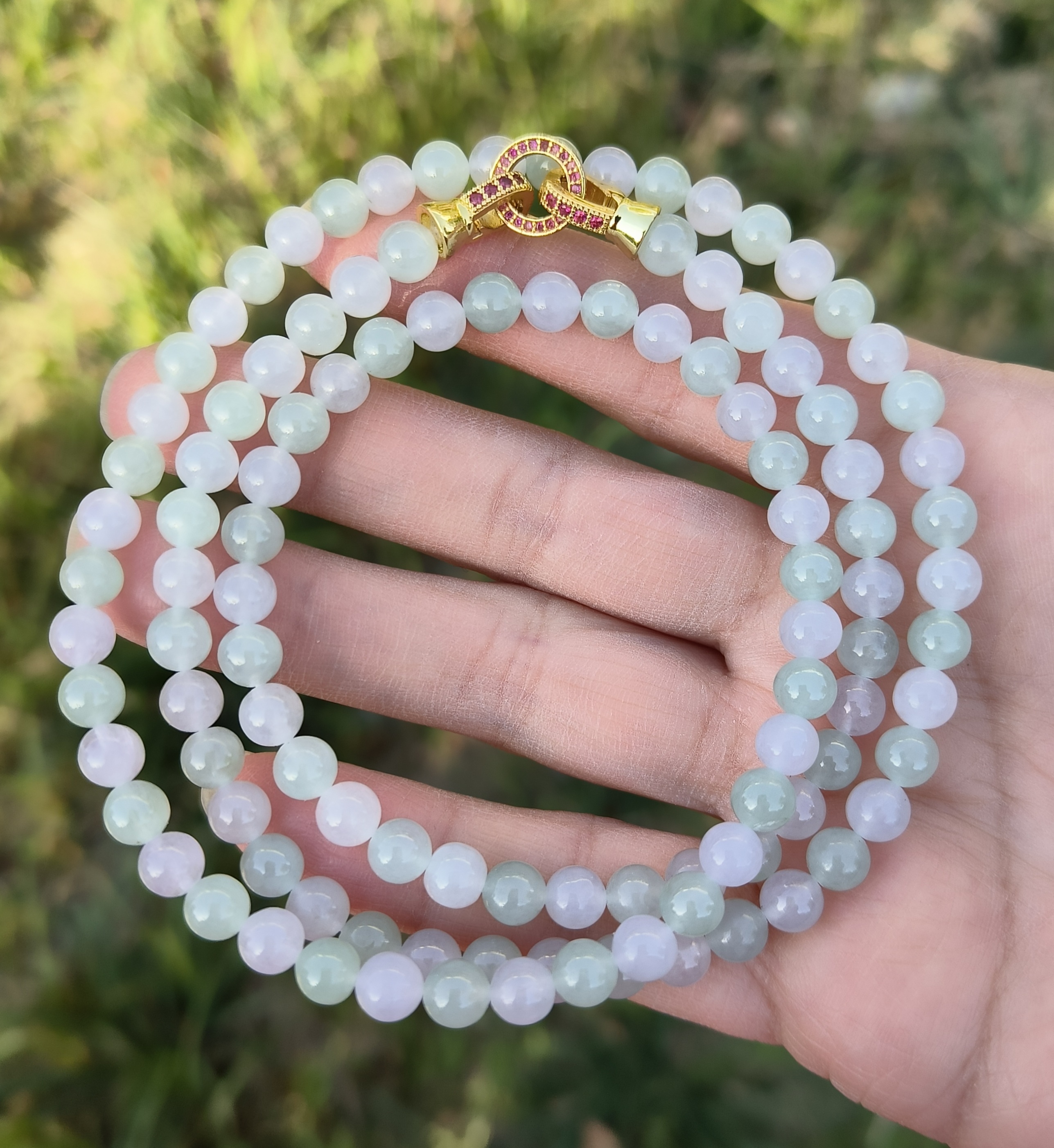 卡6mm双彩冰绿紫翡翠项链手链天然缅甸翡翠A货玉石109颗送证书