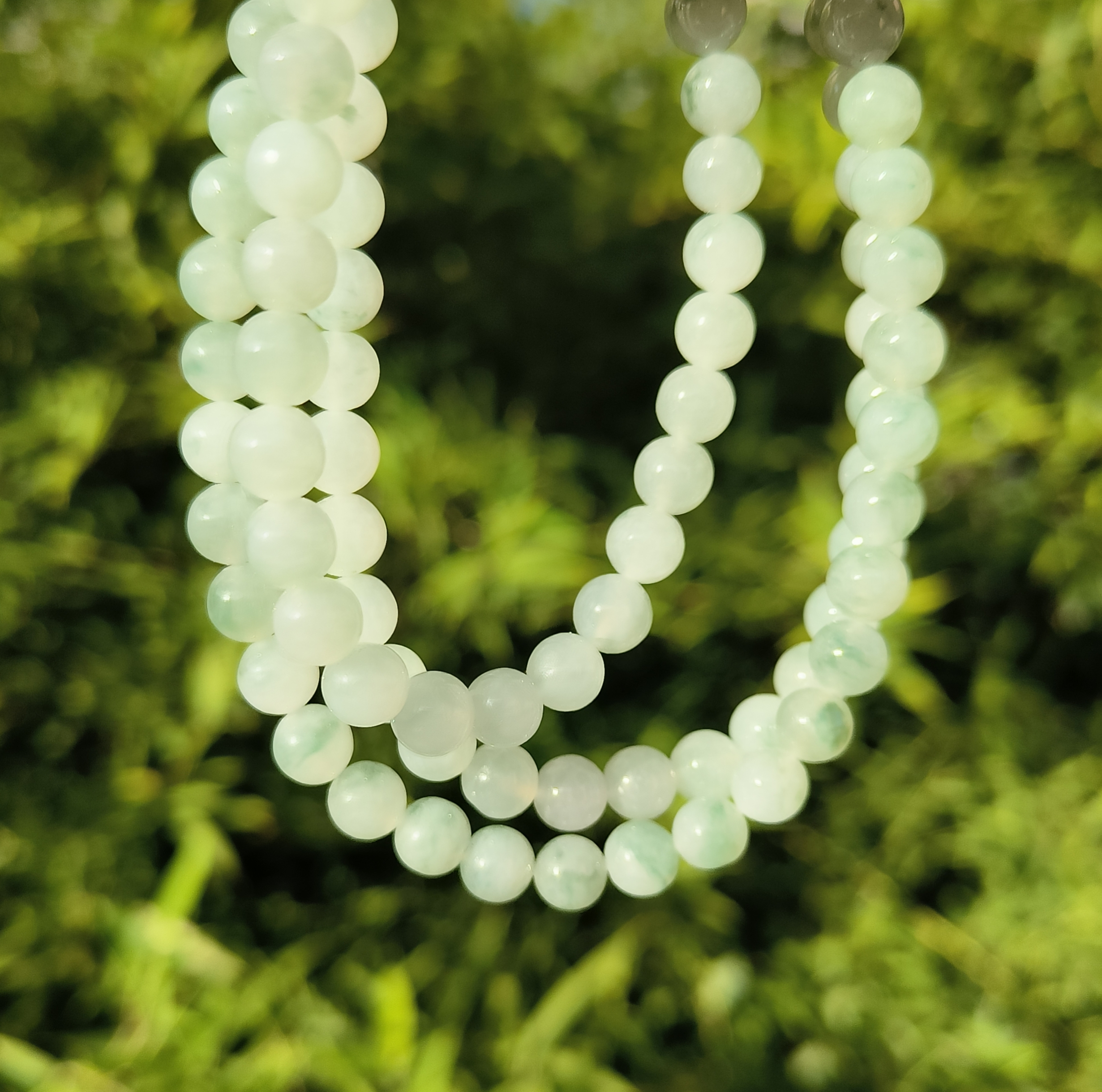 卡6.6mm蓝底飘花翡翠项链手链天然缅甸翡翠A货玉石圆珠95颗送证书