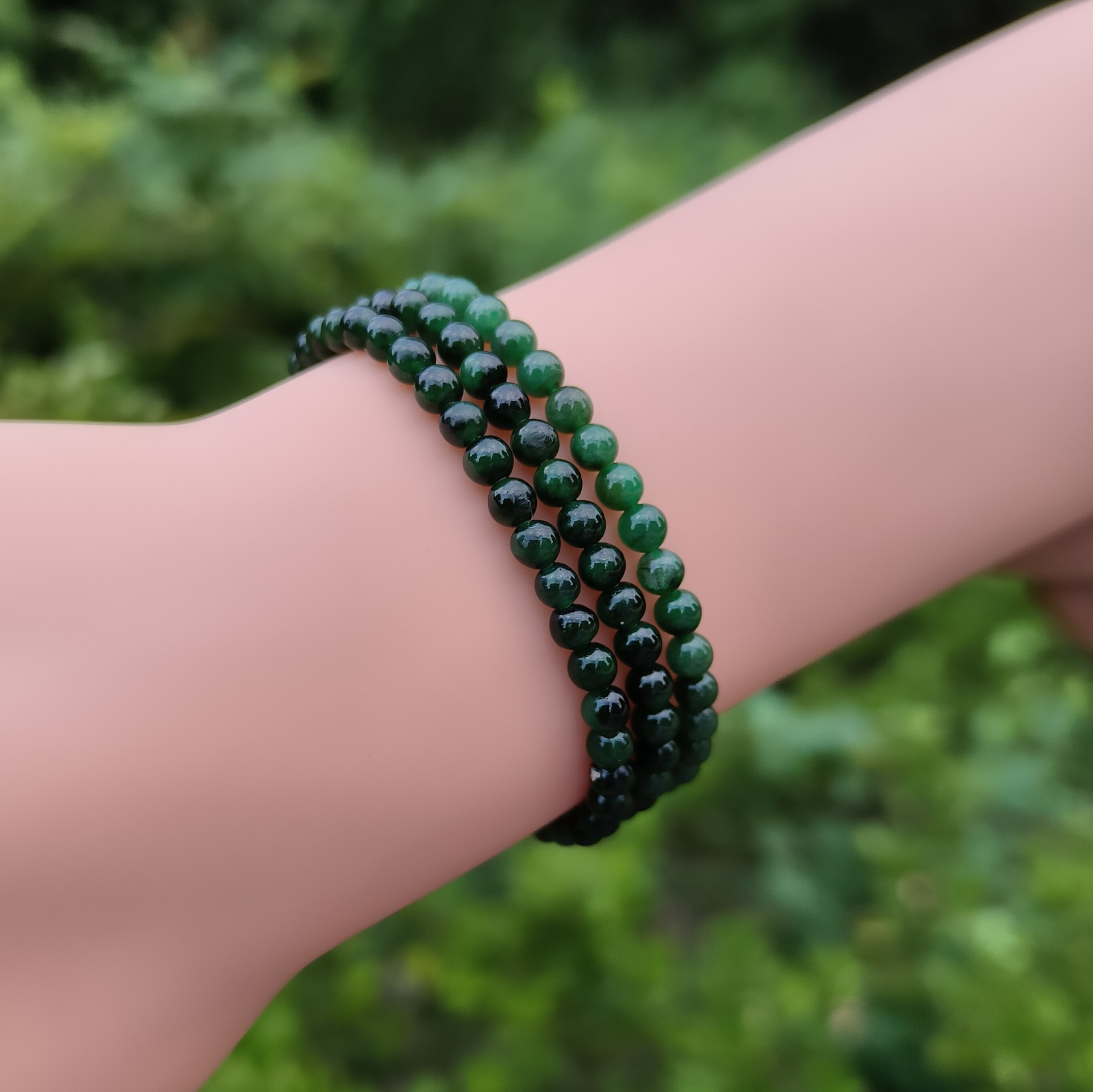 9毫米渐变色老绿珠小米珠项链手链绕手三圈纯天然缅甸翡翠a货