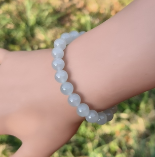 卡7.5mm冰晴底翡翠手串手链天然缅甸翡翠A货玉石圆珠25颗送证书