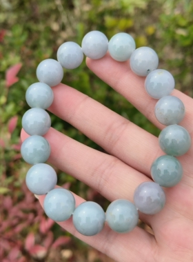 卡13mm蓝紫色飘花翡翠手串手链天然缅甸翡翠A货16颗送证书