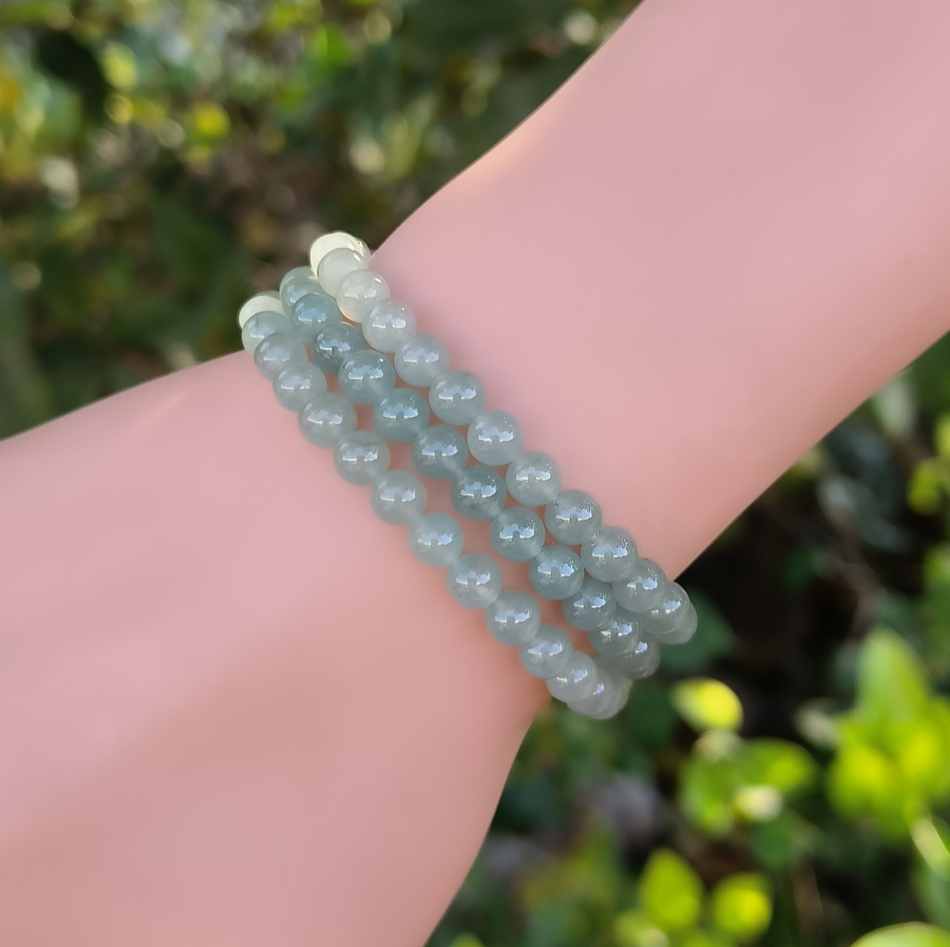 卡5.1mm正冰蓝翡翠项链手链天然缅甸翡翠A货玉石圆珠120颗送证书