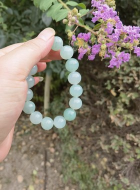 天然缅甸翡翠手串，男士糯冰种手串，微透绳，卡13+