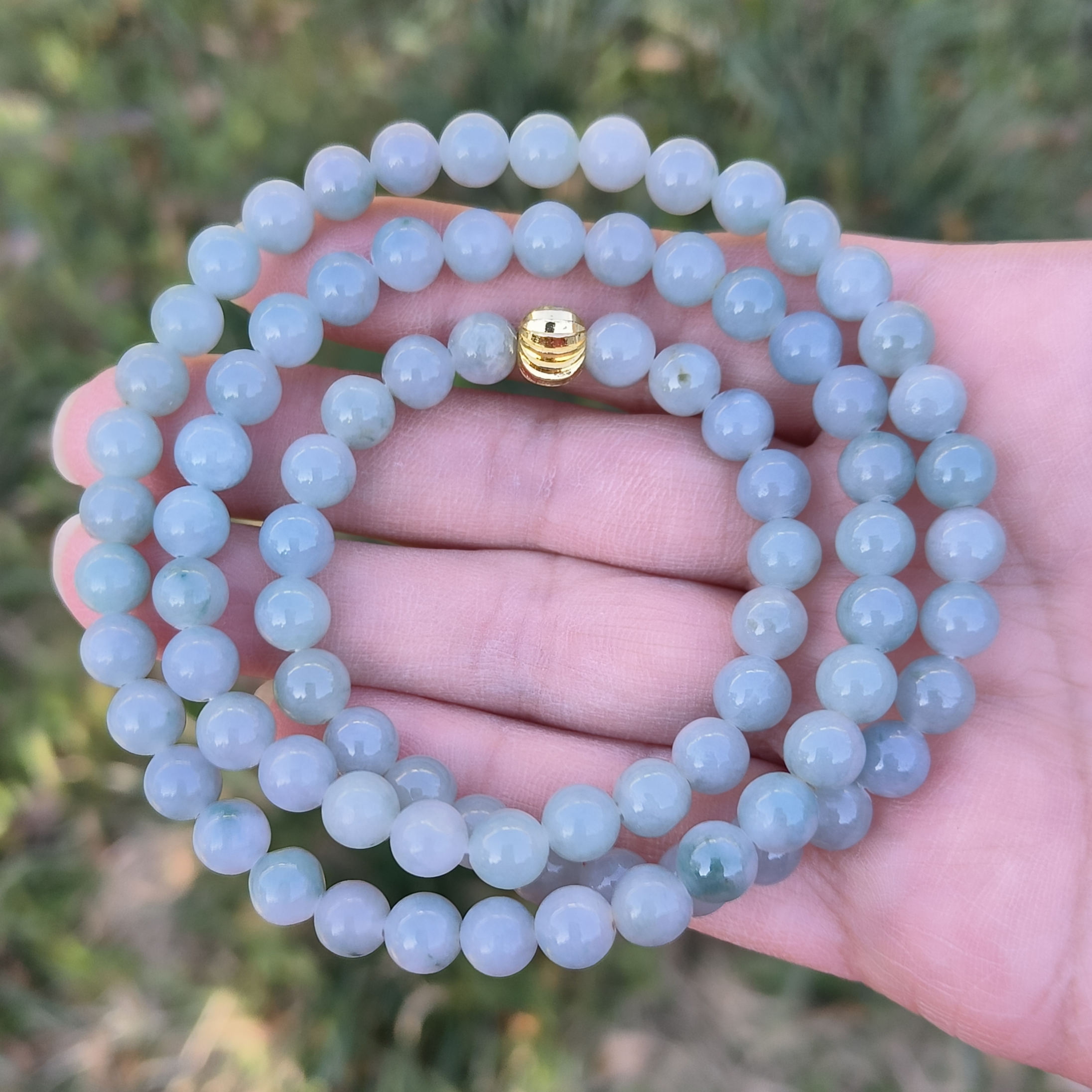 卡7mm蓝色翡翠项链手链毛衣链天然缅甸翡翠A货玉石圆珠85颗送证书