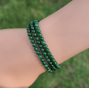 卡3.8mm辣绿色老绿珠天然缅甸翡翠A货手串手链圆珠159颗送证书