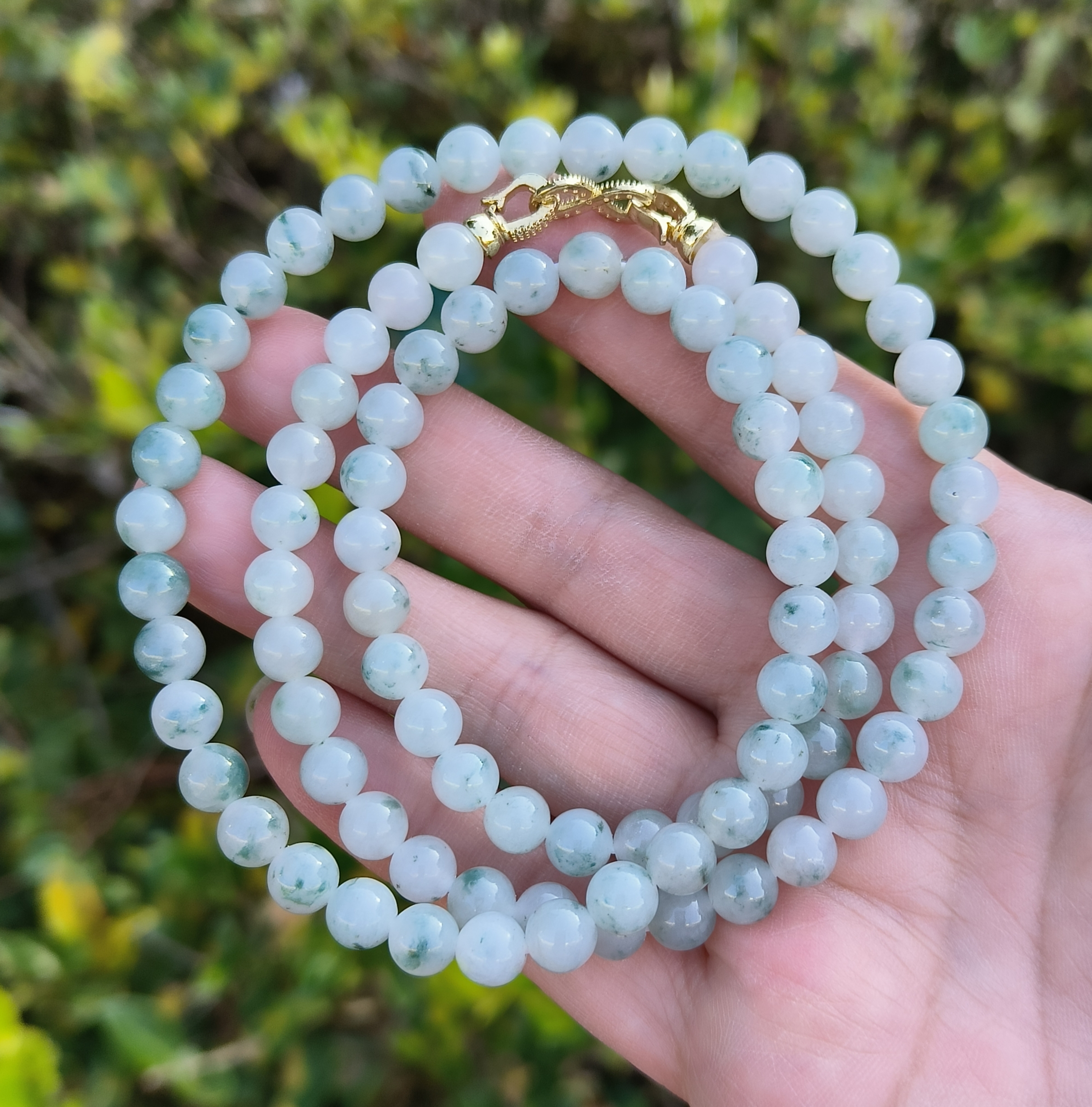 卡7mm蓝底飘花翡翠项链手链天然缅甸翡翠A货玉石圆珠90颗送证书