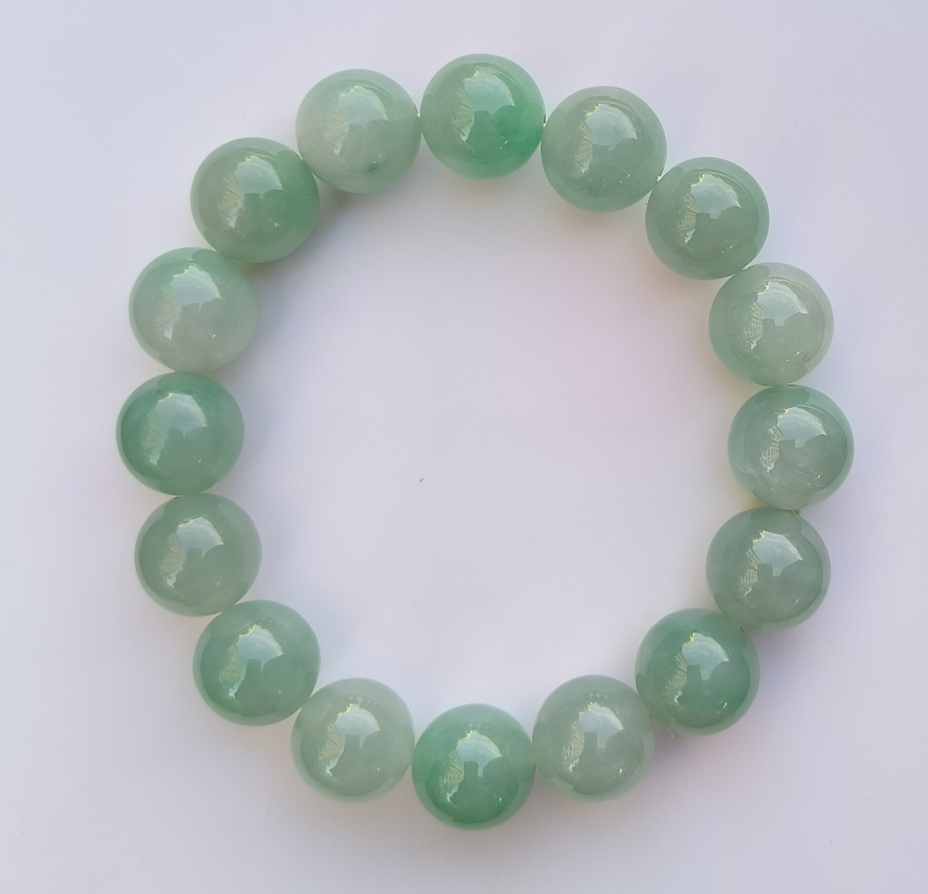 卡13.1mm纯天然果绿色缅甸翡翠玉石手串16颗送证书