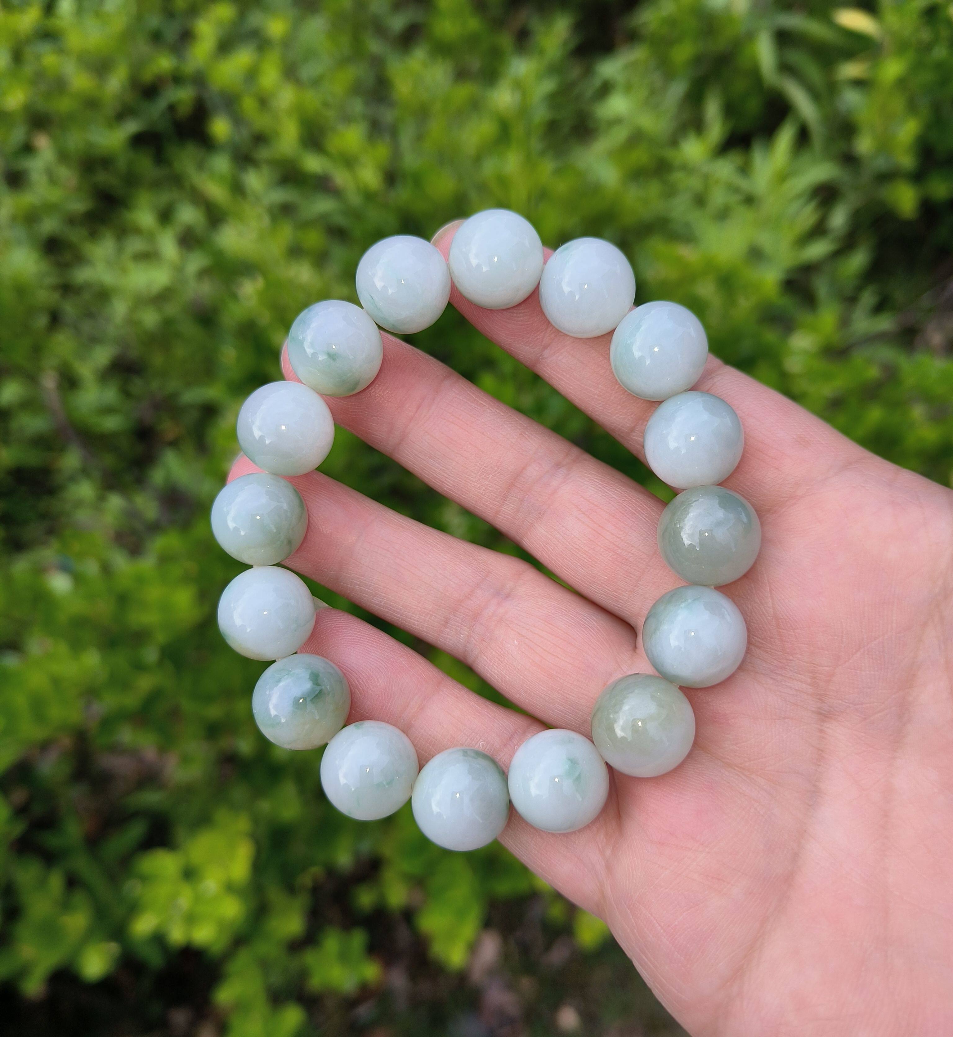 天然缅甸翡翠a正品货飘花圆珠男女手链手串13.6mm16颗玉石