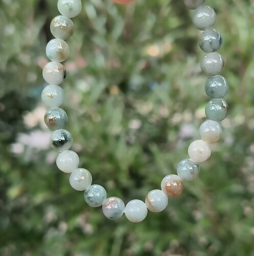卡6.8mm特色洒金蓝花手串手链天然缅甸翡翠A货玉石圆珠29颗送证书