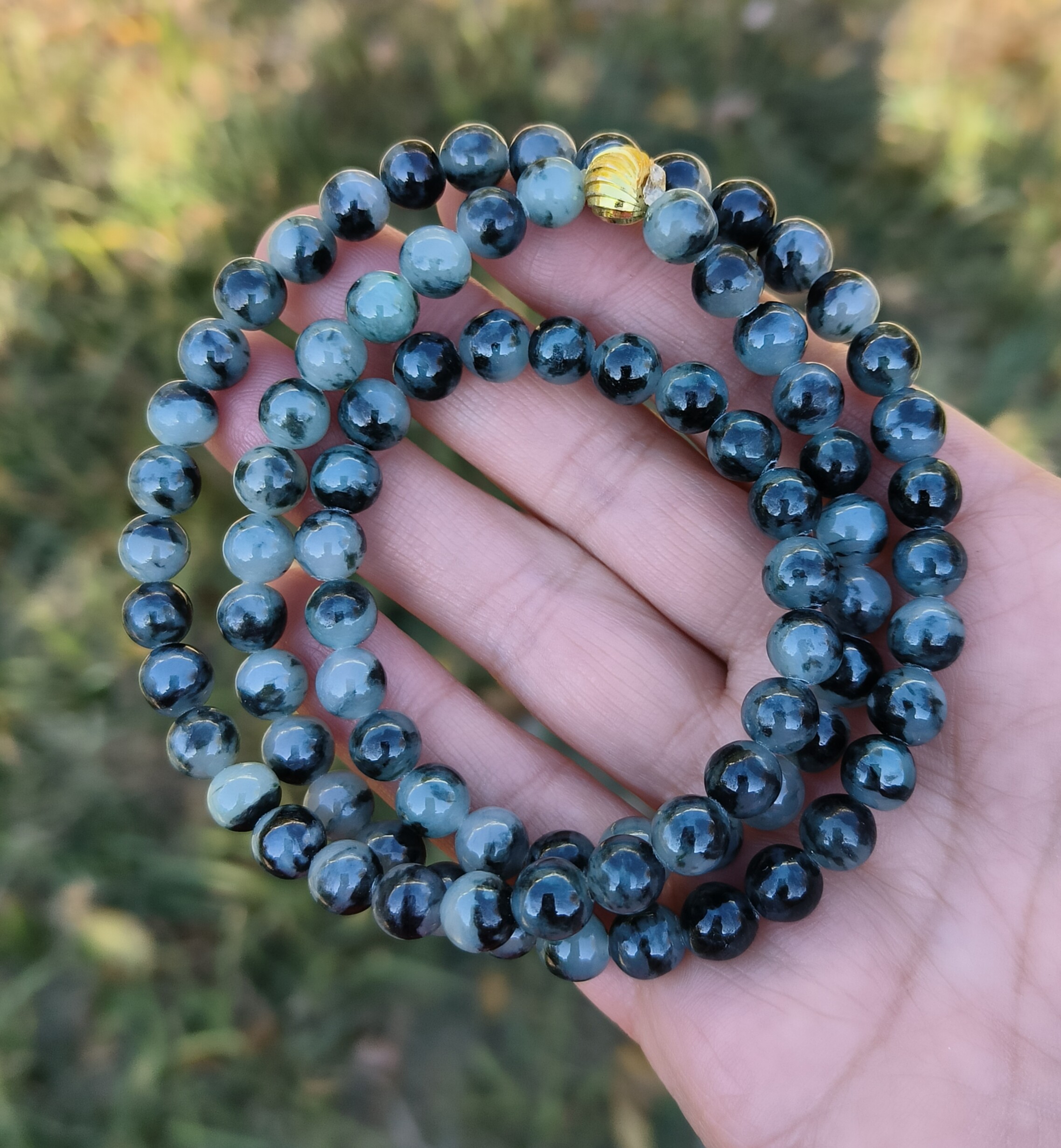 卡7.3mm蓝底飘花翡翠项链手链天然缅甸翡翠A货玉石圆珠85颗送证书