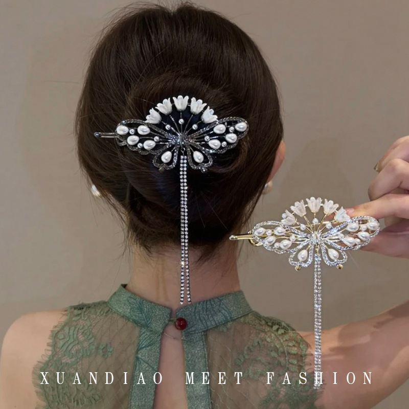 古风铃兰花流苏发夹女后