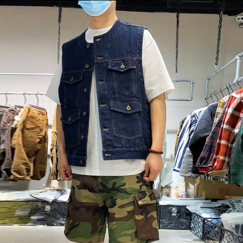 mt真品 工装牛仔马甲搭配t恤配卫衣外搭美式复古重磅水洗春秋马甲