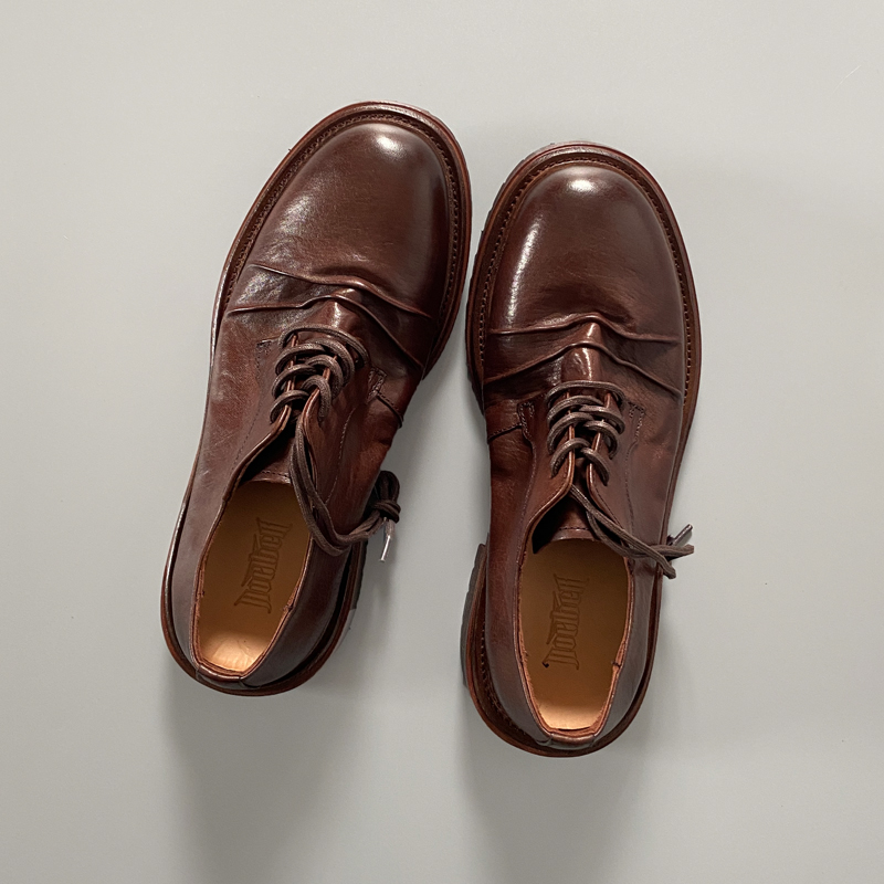 A028里外全马皮 复古水洗厚底圆头德比皮鞋男真皮固特异马皮男鞋