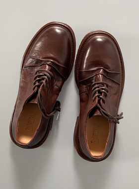 A028里外全马皮 复古水洗厚底圆头德比皮鞋男真皮固特异马皮男鞋