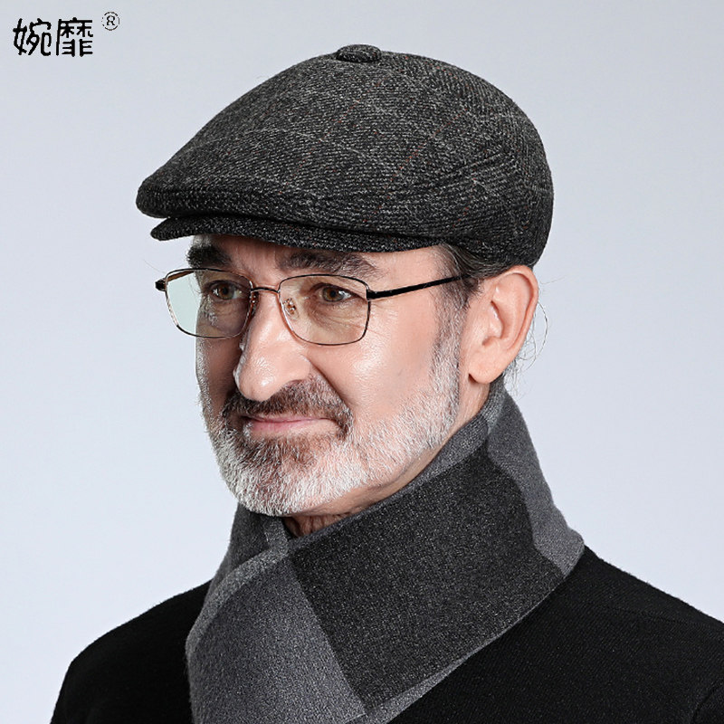 帽子男冬天中老年秋冬毛呢老人中年爸爸加绒前进老年人爷爷鸭舌帽