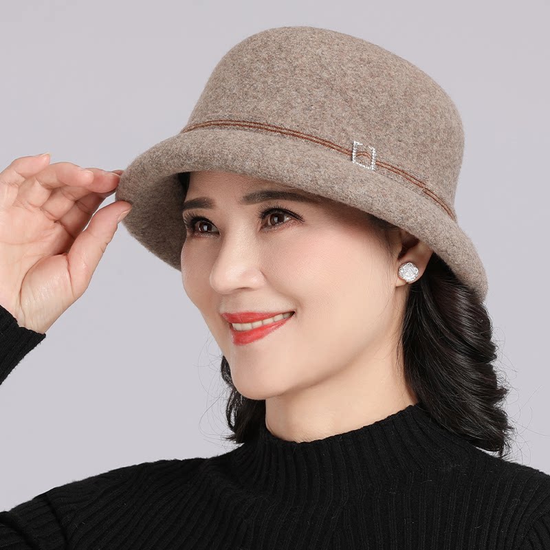 帽子女款2024新款秋冬款妈妈帽子女羊毛呢洋气老年人中老年人盆帽