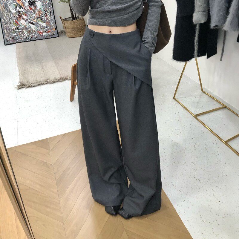 2026年春季新款设计感通勤时尚西装阔腿裤女宽松屁帘直筒休闲裤子