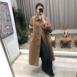 2025年冬季手工大衣温柔系韩版宽松单排扣双面呢羊毛中长款外套女