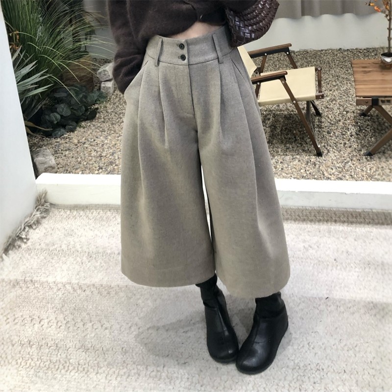 复古毛呢阔腿裤女2025秋冬新款