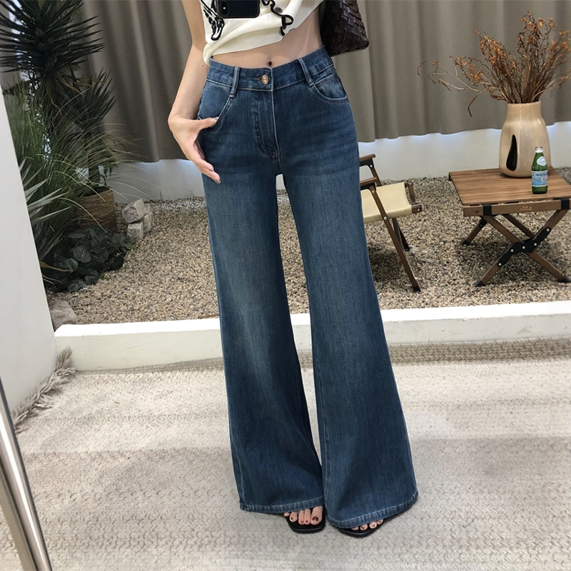 复古微喇牛仔裤女2025新款夏季高腰显瘦遮胯弹力显腿长直筒喇叭裤
