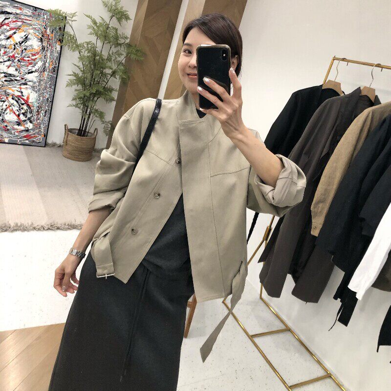 2026新款美式立领外套女春季宽松设计感修身显瘦短款工装夹克上衣