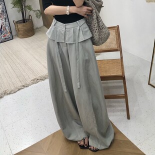 2026年春季新款设计感假两件拼接裤子韩版休闲时尚叠穿直筒长裤女