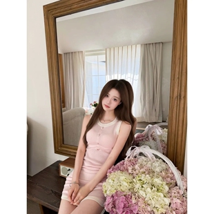 韩版时尚新款纯欲气质性感裙子圆领背心撞色修身显瘦针织连衣裙女