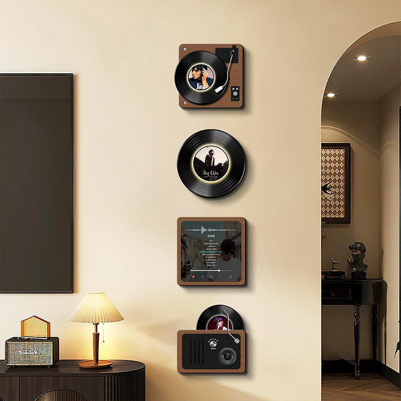黑胶唱片电视背景墙壁画复古客厅装饰画现代简约入户玄关走廊挂画