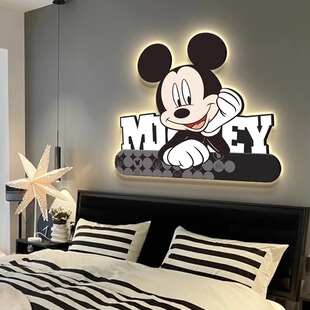 带灯米奇儿童房挂画氛围灯床头画卧室装 饰画房间女孩男孩LED壁灯