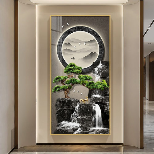 山水画流水生财玄关走廊过道挂画