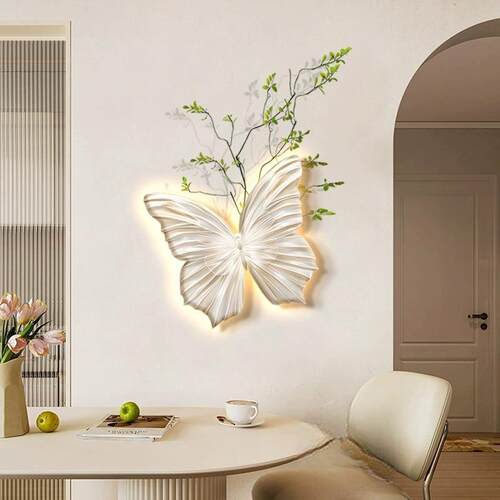 蝴蝶客厅卧室带灯装饰画奶油风