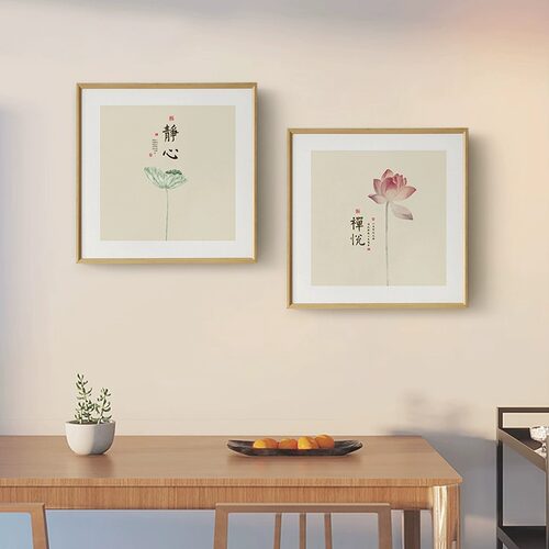 原木风新中式茶室客厅饭厅书房画