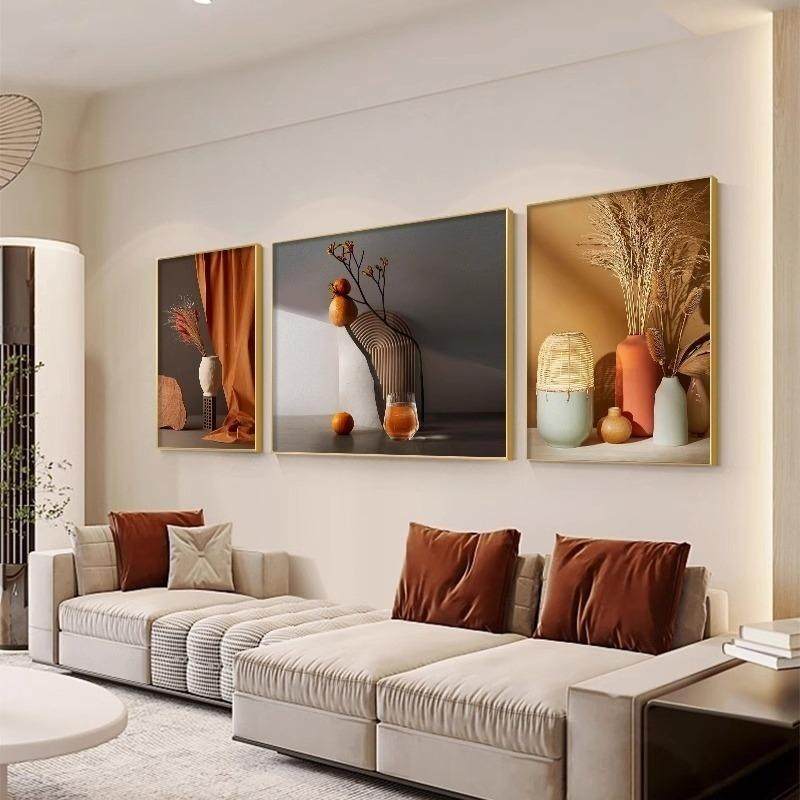 客厅大白墙装饰画现代简约沙发背景墙挂画创意植物高级感三联壁画,家居饰品,现代装饰画,淘宝优惠券,粉丝福利购,淘宝优惠卷