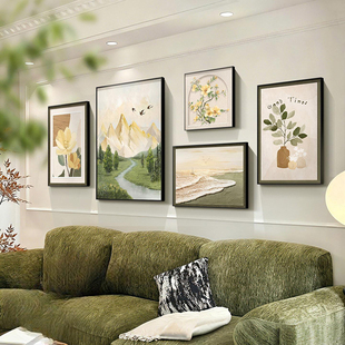 背有靠山客厅装饰画2026新款花卉五联组合壁画高档沙发背景墙挂画