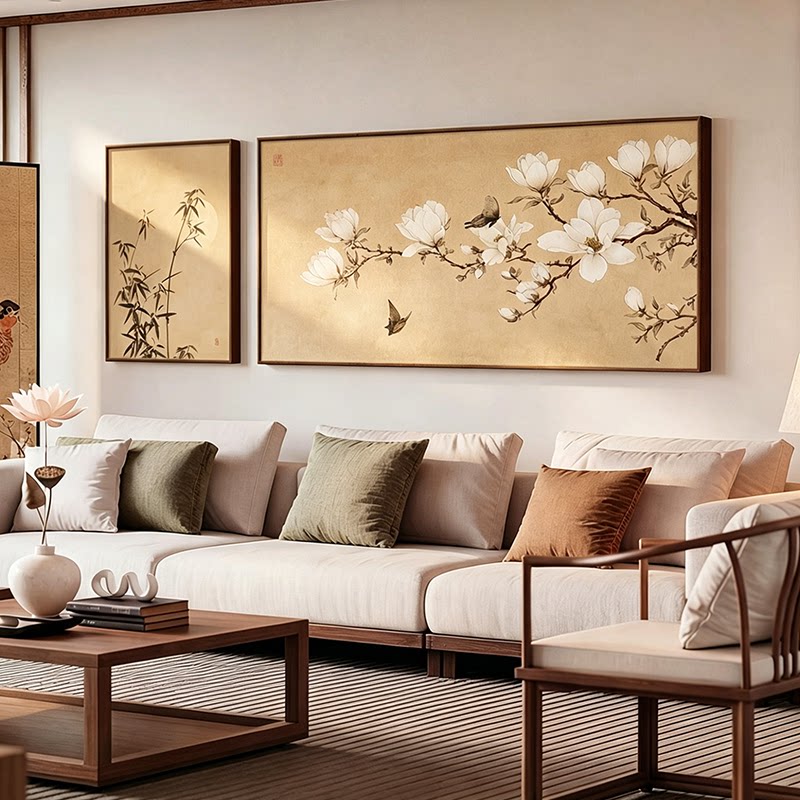 玉兰花客厅装饰画背景墙大气挂画图片