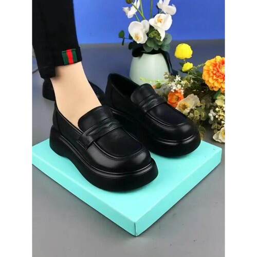 大东品牌一脚蹬厚底乐福鞋女松糕软底软面小皮鞋真皮休闲豆豆单鞋