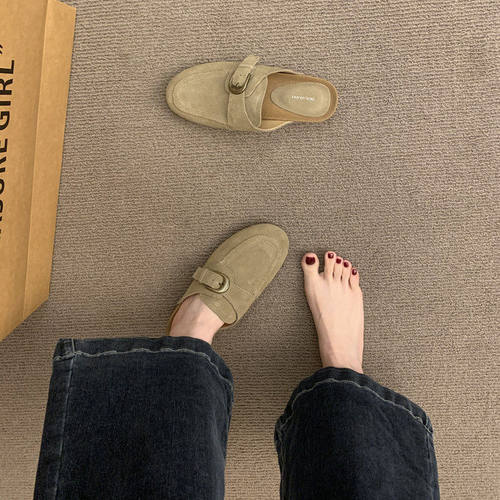 法式复古厚底包头半拖鞋女外穿懒人一脚蹬真皮勃肯鞋穆勒单鞋