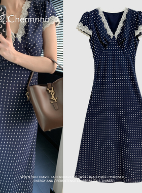 YH2.Chennnnn小宸家 南法假日 复古蕾丝拼接长裙高级感法式连衣裙