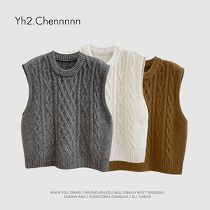 YH2.Chennnnn小宸家 叠穿加分 针织马夹宽松麻花毛衣马甲背心外套