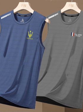 夏季冰丝背心男速干砍袖网眼无袖t恤大码男装宽松跨栏运动坎袖