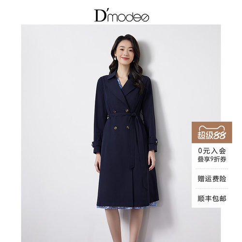 气质西装领，同色系腰带，双排扣设计