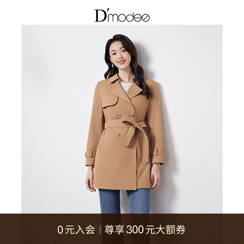 大气西装领，本布腰带，双侧口袋