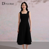 黛玛诗赫本风小黑裙2025秋新款 无袖 连衣裙女方领背心裙气质优雅