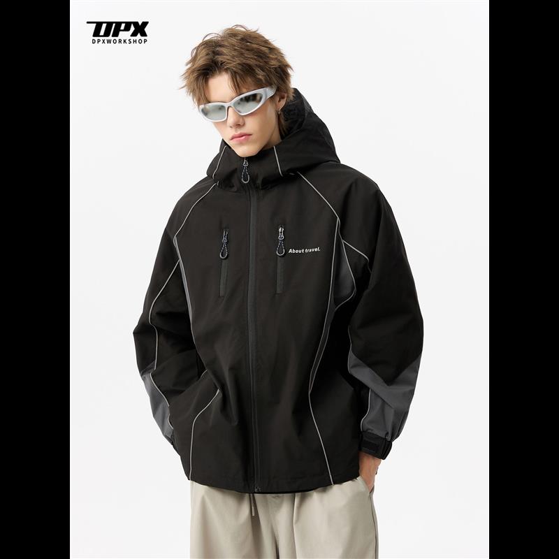 潮牌秋季户外撞色反光条连