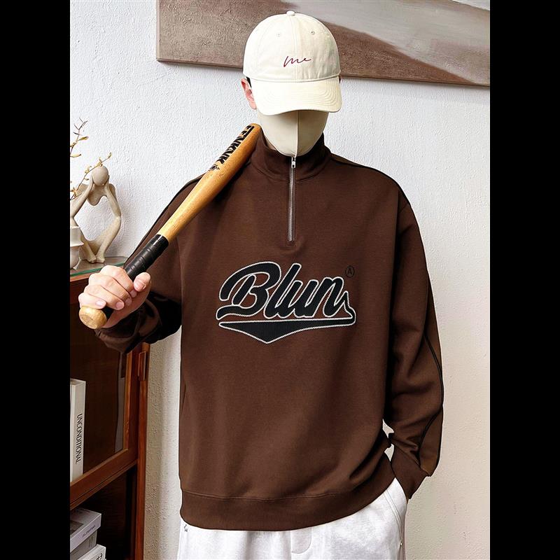 高端品质感美式复古半拉链