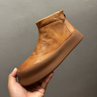 钦宏酷奇2025秋冬新款真皮高帮鞋男厚底一脚蹬切尔西靴加绒马丁靴