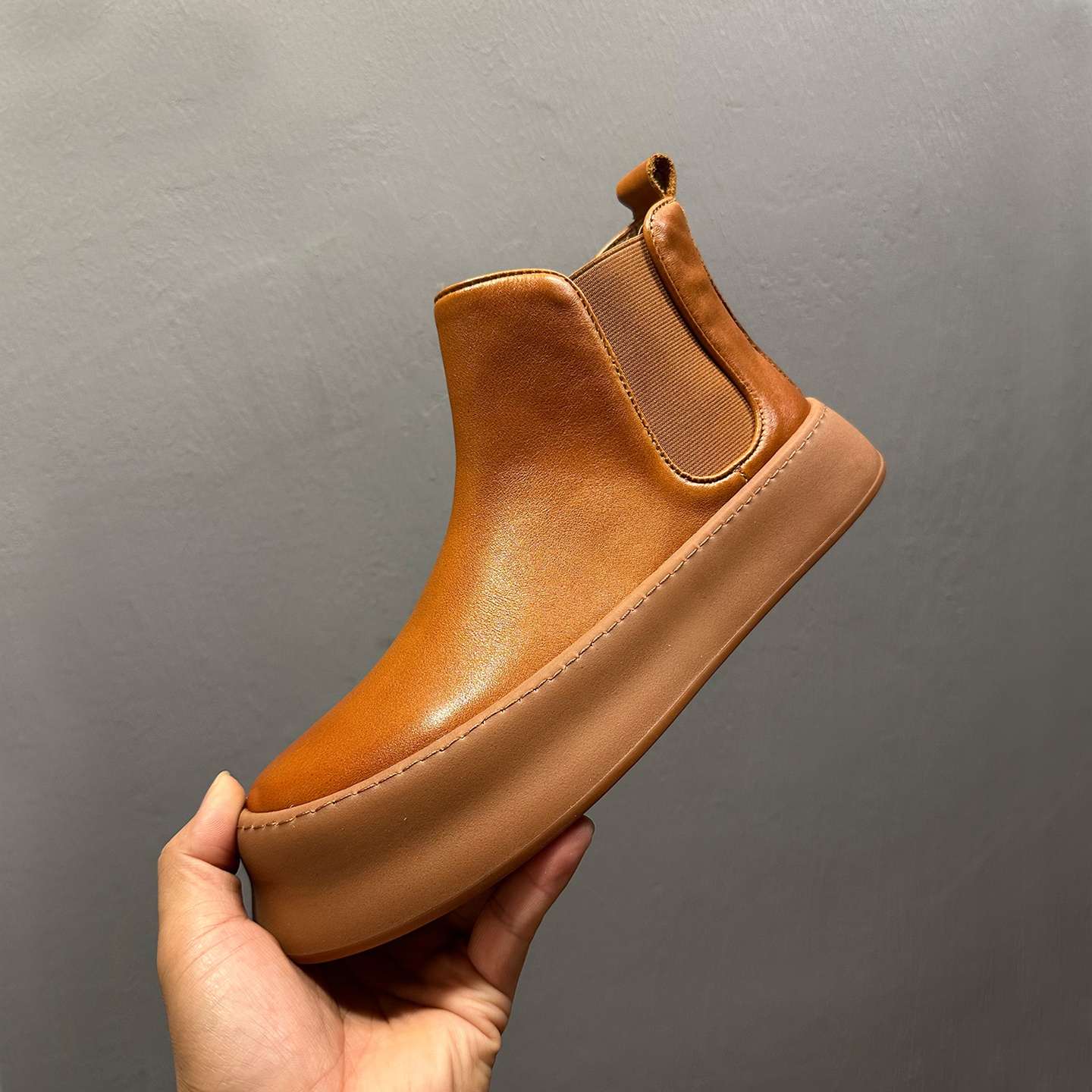 真皮加绒切尔西靴男2025新款真皮一脚蹬厚底增高英伦户外休闲短靴